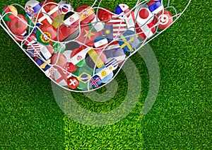Soccer ball flag ,Grass,net, football field.Illustration design idea and concept think creativity.