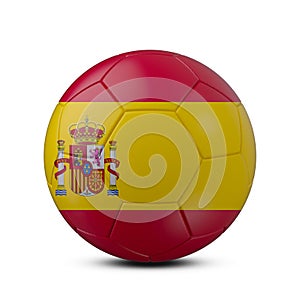 Soccer ball with flag of Spain isolated with clipping path on white background, 3d rendering