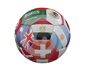 Soccer Ball with Flags isolated on white background, Egypt in the center, 3d rendering.