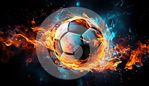 soccer ball in flames on dark background