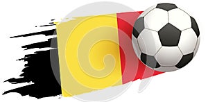Soccer ball fly background of Belgian flag