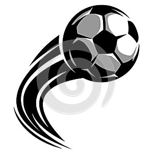 A soccer ball flying along a curved line. Vector illustration