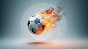 A soccer ball flying on fire is isolated on a plain background. Generated AI