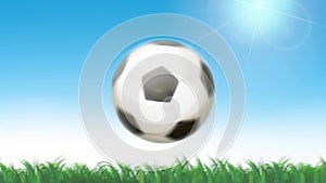 Soccer ball flying on seamless grass animation