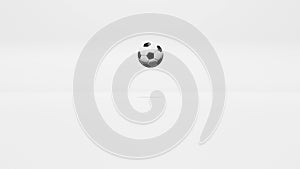 Soccer ball flying to camera on white background.