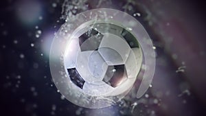 Soccer ball flying through water drops slow motion 4k