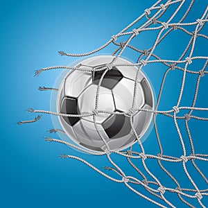 Soccer ball or football breaking through the net