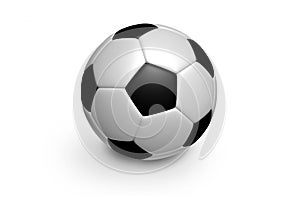 Soccer Ball, Football With Shadow - Black And White 3D Illustration Isolated On White Background