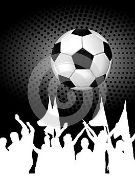 Soccer ball (football) with silhouettes of fans