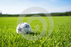 soccer ball on a freshly mowed grass field