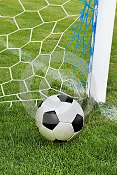 Soccer ball in goal net