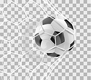 Soccer ball in a goal net isolated vector background