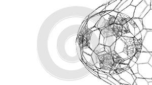 Soccer ball in the goal net. Sports equipment. Low-poly 3D vector illustration. photo