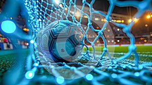 Soccer ball on the grass with bokeh lights background