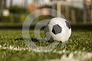 Soccer ball on a grass field.
