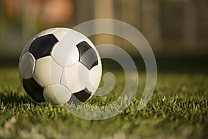 Soccer ball on a grass field.