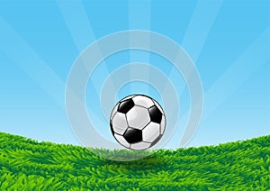 Soccer Ball on Grass Field with blue sky-Vector Illustration