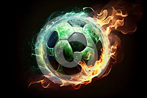 Soccer Ball with green fire flame, Football with fire flame, Ai generative