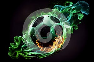 Soccer Ball with green fire flame, Football with fire flame, Ai generative