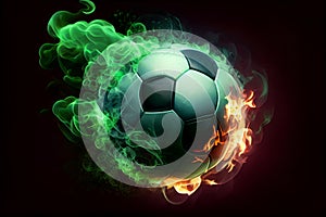 Soccer Ball with green fire flame, Football with fire flame, Ai generative