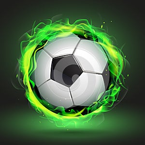 Soccer ball in green flame