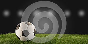Soccer ball green grass 3d-illustration and flood lights