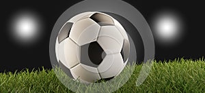 Soccer ball green grass 3d-illustration and flood lights