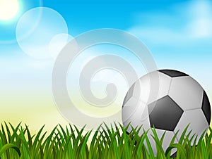 Soccer ball on green grass background
