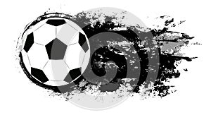 Soccer ball with grunge scuffs, ink stains and space for text. The object is separate from the background