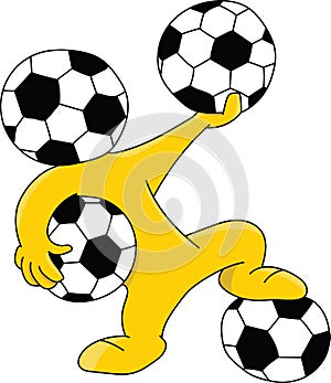 Soccer ball headed cartoon mascot holding balls vector