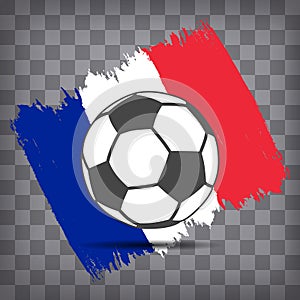 soccer ball icon on French flag background from brush strokes in