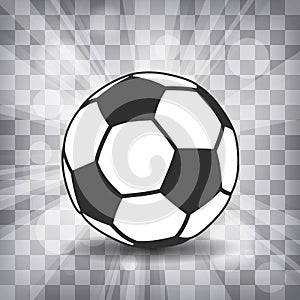 soccer ball icon with shadow and flash rays on a chequered backg