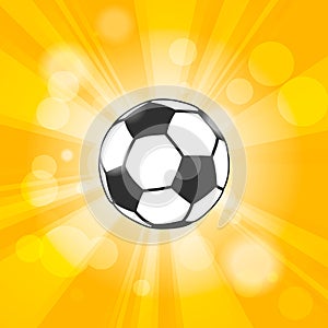 soccer ball icon with shadow and flash rays on yellow background