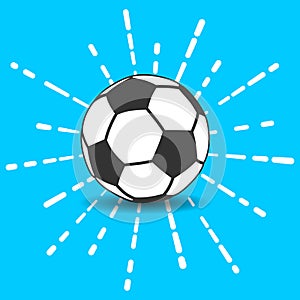 soccer ball icon with shadow and flash white linear rays of fire