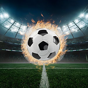 Soccer ball ignited with vigor amidst electrifying stadium ambiance