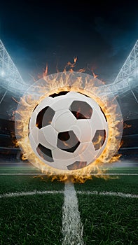 Soccer ball ignited with vigor amidst electrifying stadium ambiance