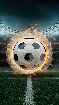 Soccer ball ignited with vigor amidst electrifying stadium ambiance