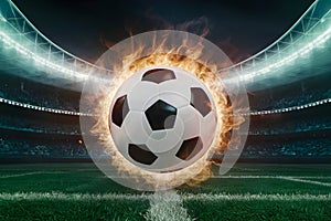 Soccer ball ignited with vigor amidst electrifying stadium ambiance