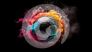 Soccer ball igniting flame, glowing sphere, championship success symbol generated by AI