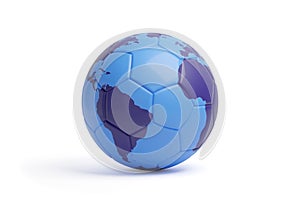Soccer ball with the image of the planet earth isolated on white background. 3d illustration