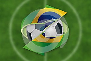 Soccer ball inside exchange symbol with Brazil flag.