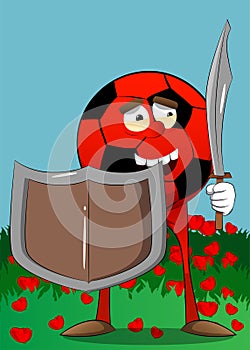 Soccer ball knight holding a sword and shield.