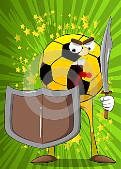 Soccer ball knight holding a sword and shield.