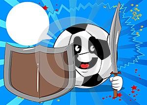 Soccer ball knight holding a sword and shield.