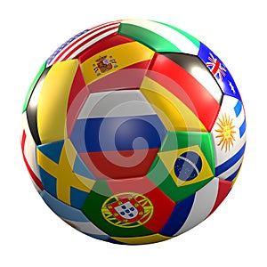 Soccer ball with national flags 3d rendering isolated ball