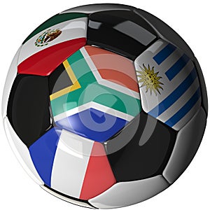 Soccer ball over white with 4 flags - Group A 2010