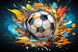 Soccer ball with paint splatters and splashes. Generative AI