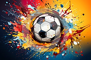 Soccer ball with paint splatters and splashes. Generative AI