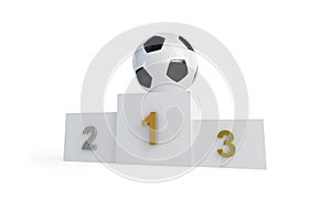 Soccer ball on a pedestal on a white background 3D illustration, 3D rendering