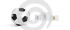 Soccer ball pedestal on a white background 3D illustration, 3D rendering